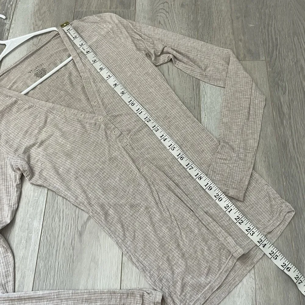 Negative Henley Top whippied ribbed long sleeve womens Beige (small) loungewear - Picture 6 of 6